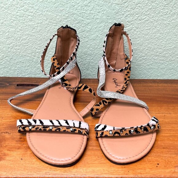 Qupid Gladiator Leopard and Rhinestone Sandals Size 8.5  NWOB - Picture 3 of 5
